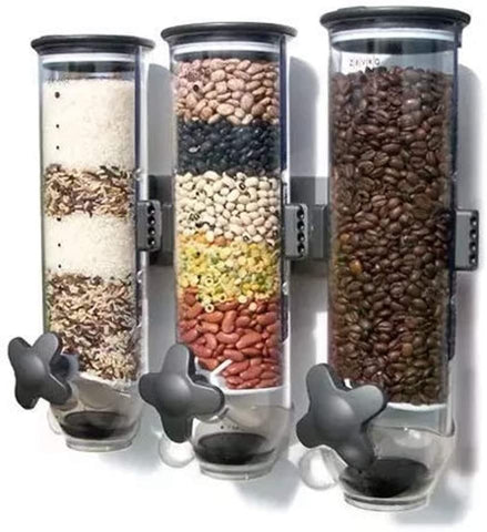 Wall Mount Triple Cereal Dispenser Dry Food Dispensing Cylinders 13-Oz.