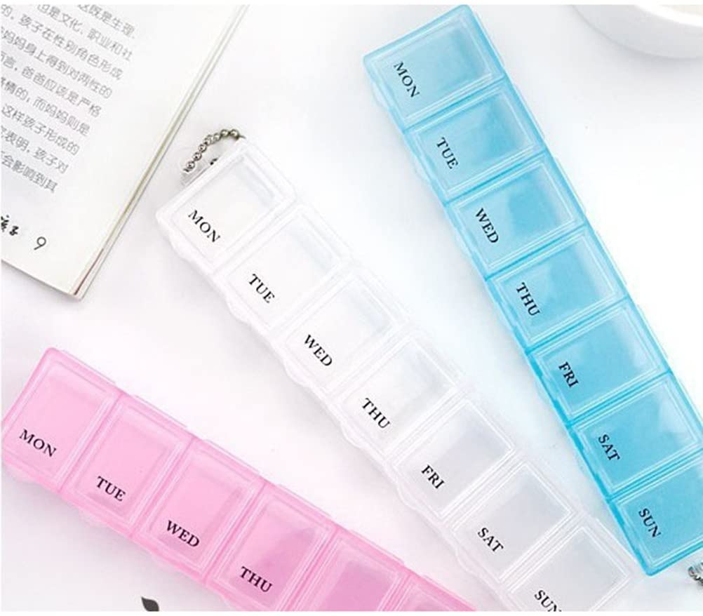 Pill Box 2pcs Weekly Pill Holder Rotated 7 Slot Vitamin Medicine Box Case Organizer Container (Blue))
