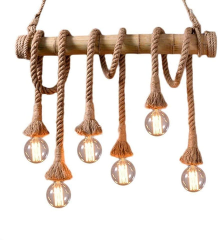 Six Head Bamboo Rope Chandelier Ceiling Lights, (A60 LED inclusive of Bulbs)