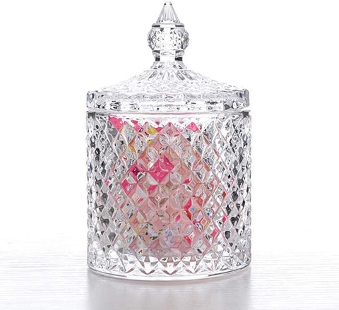 Crystal Candy Jar Dish with Lid Glass Biscuit Barrel Food Storage Organization