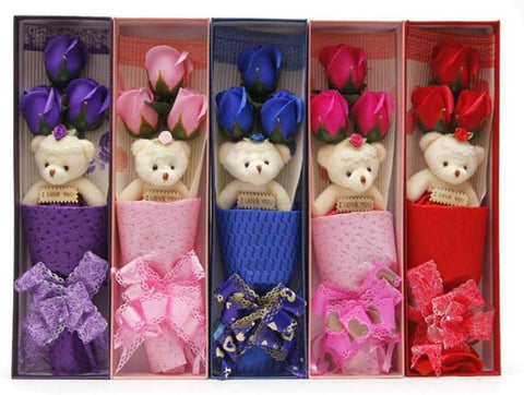 Artificial Rose Flower Bouquets With Teddy Bear - Set of 5 - Willow