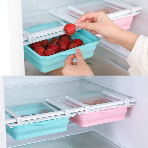 JM-626 Fridge Drawer Organizer Folding Storage Box for Home Kitchen Fridge Space Saver (2pcs) Pink