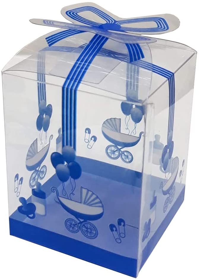 12 Pc Pack Baby Shower Clear Gift Boxes for Boys - 5.5x5.5x7 Cm gift box - Willow