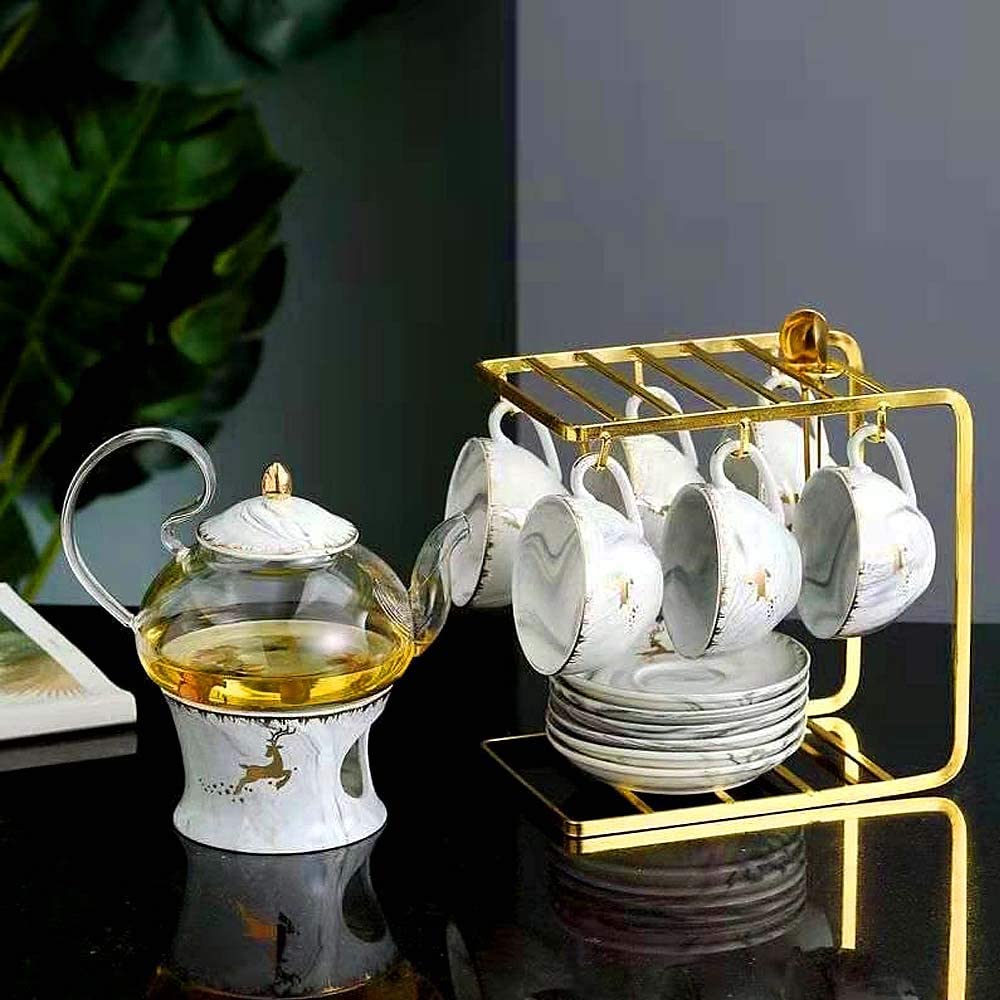 22-Piece Porcelain Ceramic Coffee & Tea Gift Sets, Cups & Saucer Service for 6 - Green
