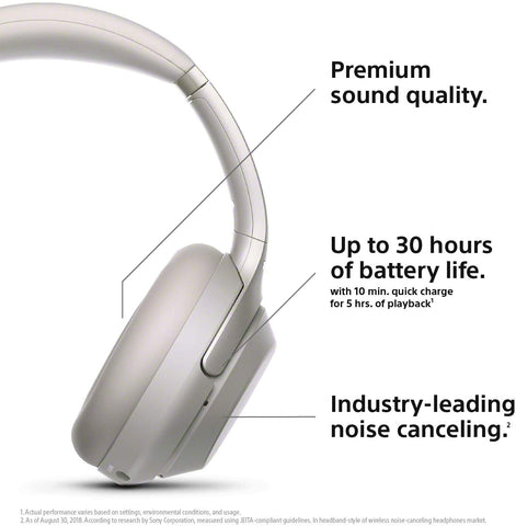 Sony Wireless Noise Cancelling Headphones  WH-1000XM3 - Silver