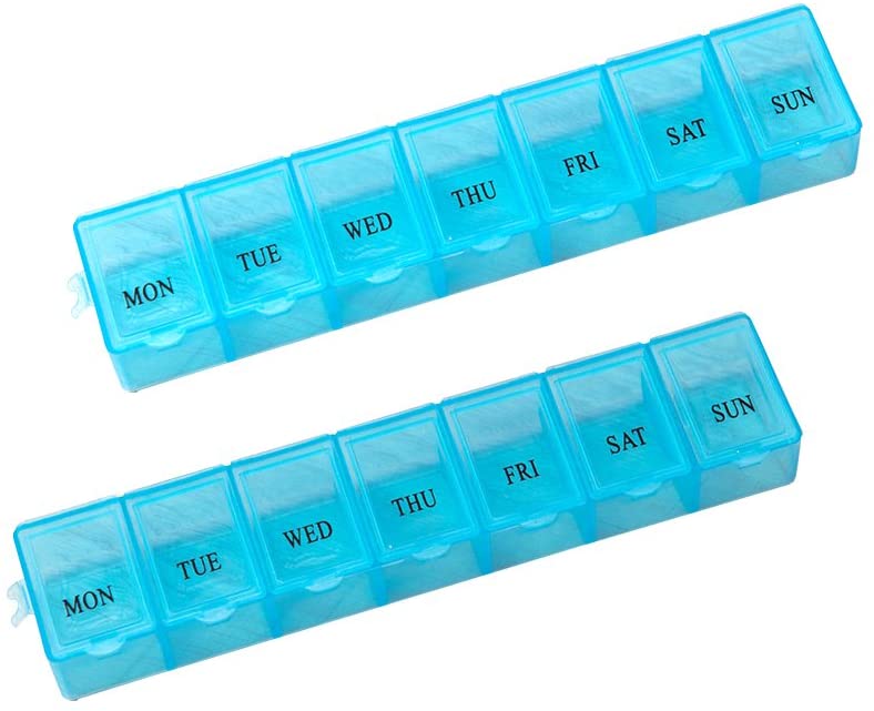 Pill Box 2pcs Weekly Pill Holder Rotated 7 Slot Vitamin Medicine Box Case Organizer Container (White)