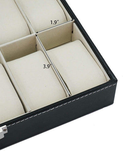 24 Grid Slot Watch Jewelry Display Box Case Leather Jewelry Watch Box with Pillows Bracelet Organizers Lockable Case (Black)