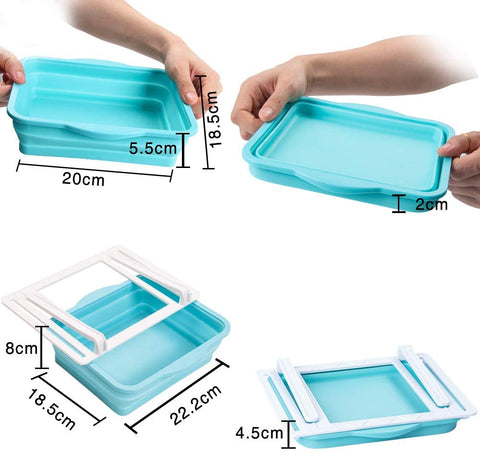 JM-626 Fridge Drawer Organizer Folding Storage Box for Home Kitchen Fridge Space Saver (2pcs) Blue