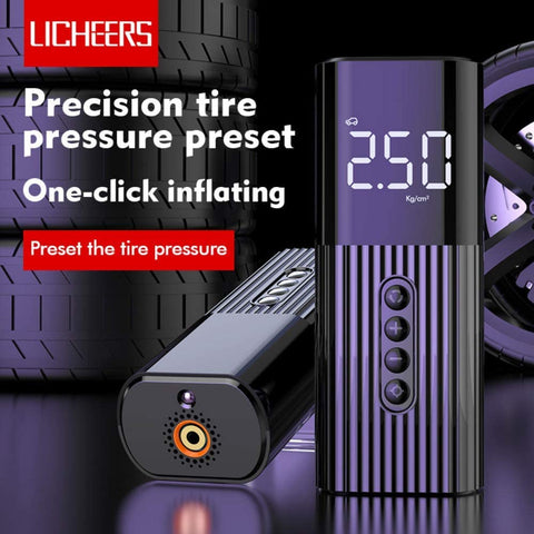 LICHEERS Portable Mini Car Digital Inflation Pump | Multi-Function Auto Tire Pressure Monitoring Tire Inflator Air Pump (Black)