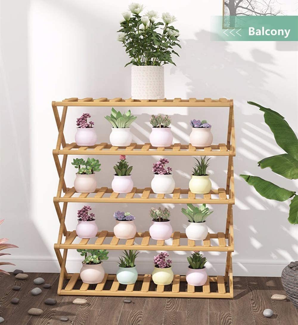 shoe rack as plant stand Folding Bamboo 5 Layer Shoes Rack Shelf Plant Stand – Emaratshop