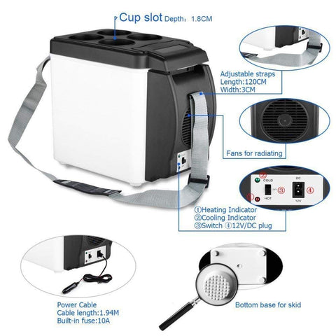 Auto Mini Car Travel Fridge Cooling & Warming Refrigerator  12V 6L - SquareDubai