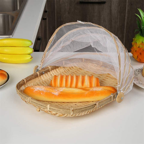 3Pcs Square Bamboo Food Serving Trays with Food Mesh Cover - Willow
