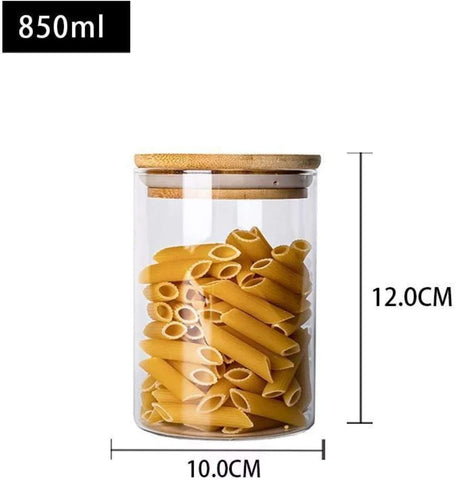 Willow Glass Storage Jar,Kitchen Food Containers with Bamboo Lid 3 pack (850ML)