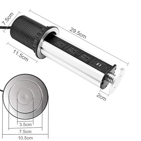 Retractable Pop-Up Power Outlet For Kitchen / Office and  USB Devices