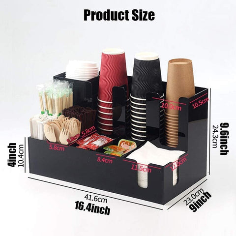 Upright Coffee Condiment and Cup Storage Organizer Acrylic Material for Paper Cups Napkins