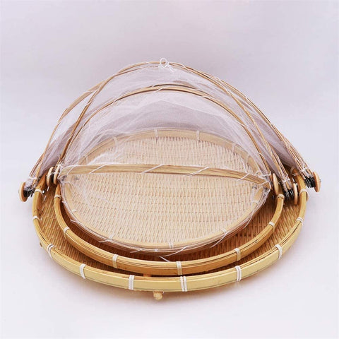 3Pcs Square Bamboo Food Serving Trays with Food Mesh Cover - Willow