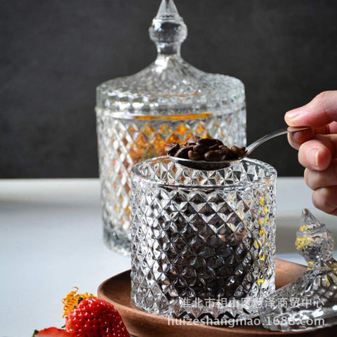 Crystal Candy Jar Dish with Lid Glass Biscuit Barrel Food Storage Organization
