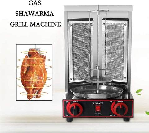 Shawarma Gyro BBQ Meat Machine Vertical Kebab Doner Meat Infrared Grill Stainless Steel 2Burners Rotisserie Broiler Cooking