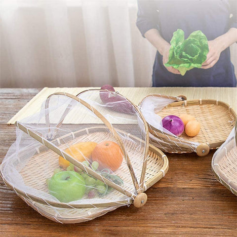 3Pcs Square Bamboo Food Serving Trays with Food Mesh Cover - Willow