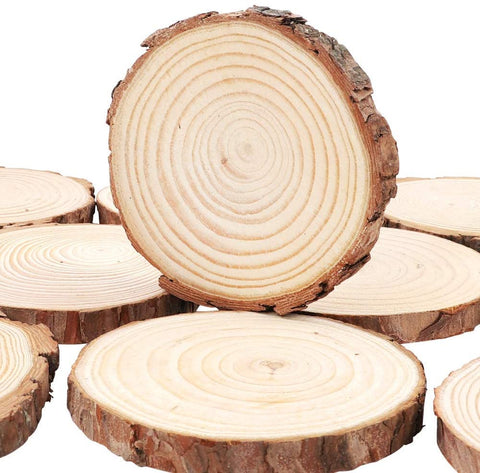 Unfinished Natural Wood Slices Circles with Tree Bark Log Discs for Decor, 12Cms (12Pc Pack)