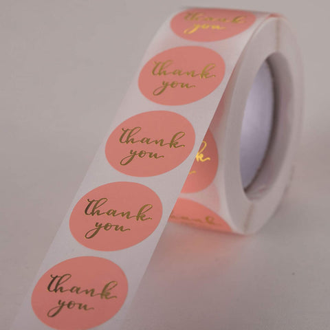 WILLOW Thank You Stickers 500pcs A Roll, 2.5cm Gold Foil Small Business Label Cute Paper Mail Stickers for Envelope Wedding Baby Shower