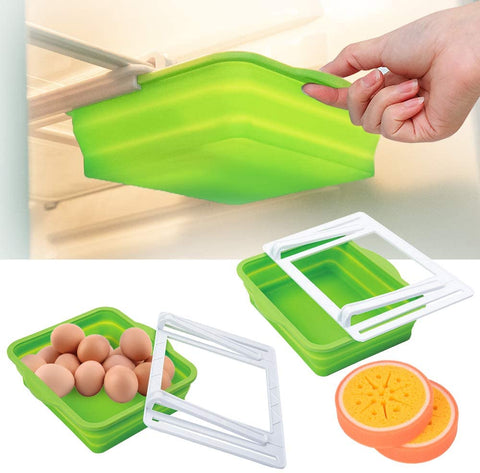 JM-626 Fridge Drawer Organizer Folding Storage Box for Home Kitchen Fridge Space Saver (2pcs) Green