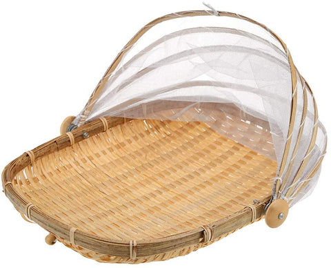 Bamboo Food Serving Trays Platters with Food Cover Mesh - WILLOW