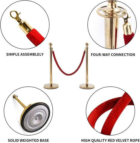 Olmecs Golden Round Top Barrier Pole Only Stanchions and Velvet Ropes / Knitted Ropes