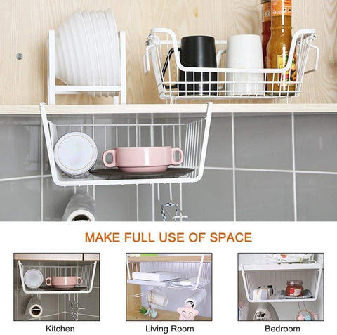 PIN PIN FAMILY Under Cabinet Basket Wire Storage Basket for Kitchen Office Pantry Bathroom - Black,