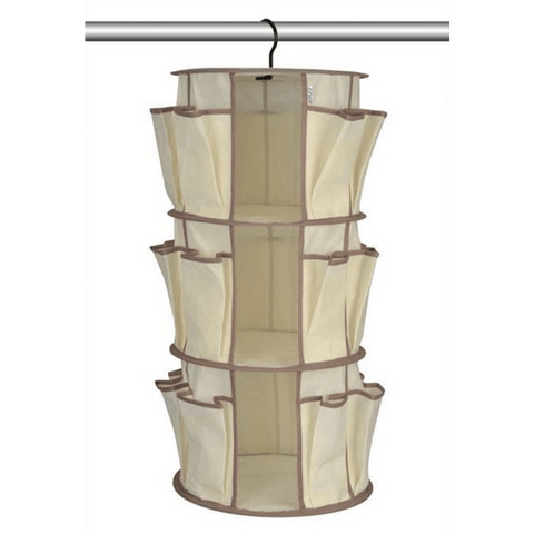 Multipurpose Hanging Carousel Storage Organizer with 24 Pockets, 3 Shelves