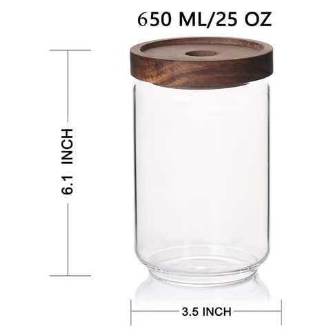 WILLOW 6Pcs Pack Glass Canisters with Wooden Lid , and Good Sealing (650ml)