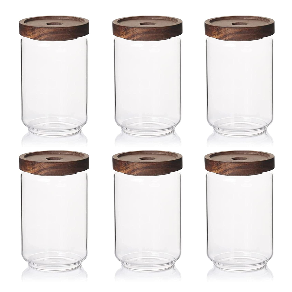 WILLOW 6Pcs Pack Glass Canisters with Wooden Lid , and Good Sealing (650ml)