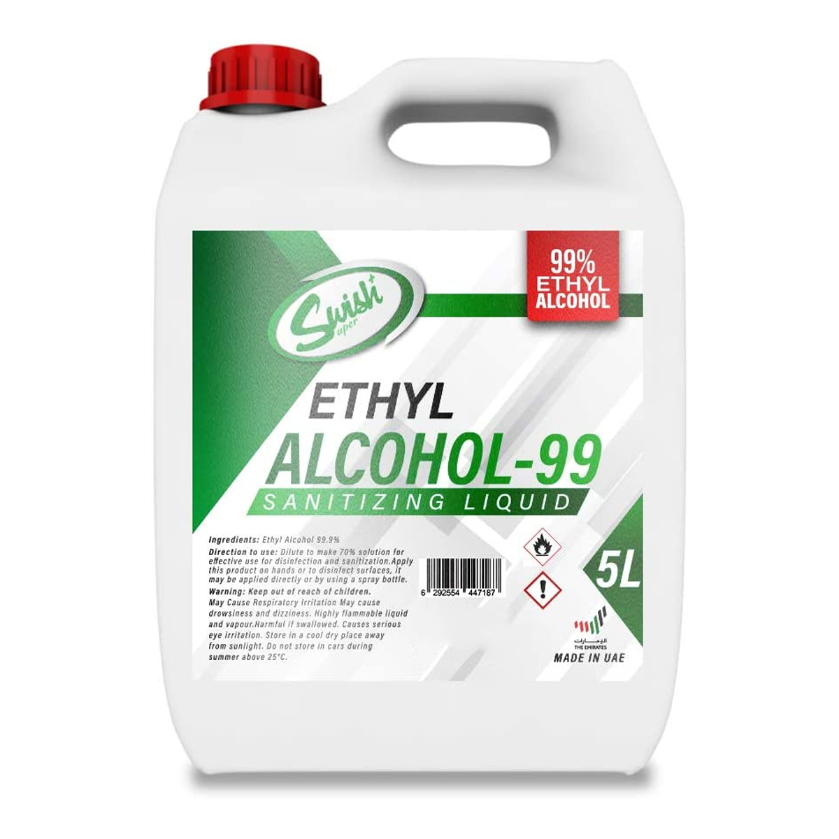 Swish Ethyl Alcohol (Ethanol) 99.9% Sanitizing Liquid 5 litre