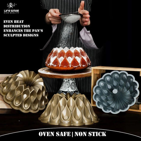 Bundt pan Sapphire Shaped cake mold  Aluminium Bakeware  Non Stick cake Pan  Gold (Size: 25.8 × 25.8 × 10.5 cm) - LIFE SMILE
