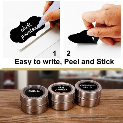 9 Magnetic Stainless Steel Spice Jars, Condiments, Fridge Magnets with Labels