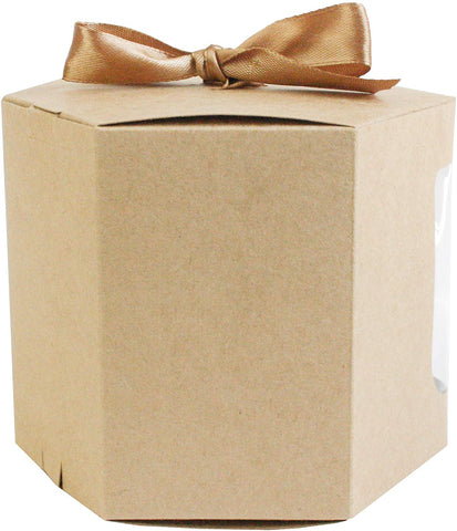 Brown Kraft Bag Cupcakes Cookies Muffin Pie Box with Clear Window and Ribbon - Pack of 12 (10 cm x 10 cm x 12 cm,)