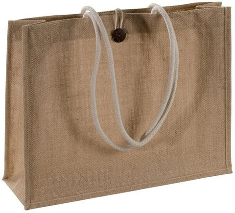 Willow 6 Pc Pack Natural Jute  Tote Bags with Cotton Handles Buttoned Closure  Size 46X36X14 Cms