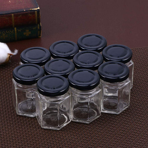 10pcs Hexagon Glass Jars with Black/Gold Lids 45ml - Willow