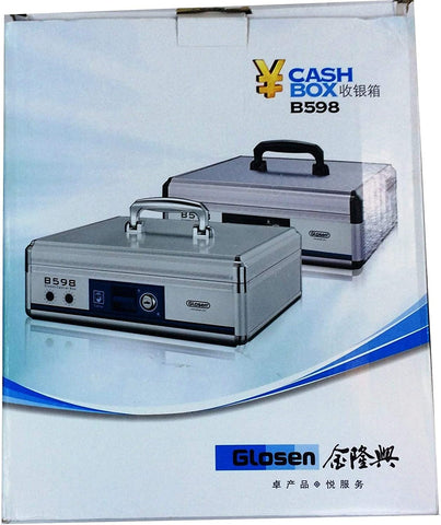 Small Cash Box with Key Lock Silver B598 - GLOSEN