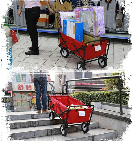 Folding camping multi-function shopping cart, red color shopping trolley - Black