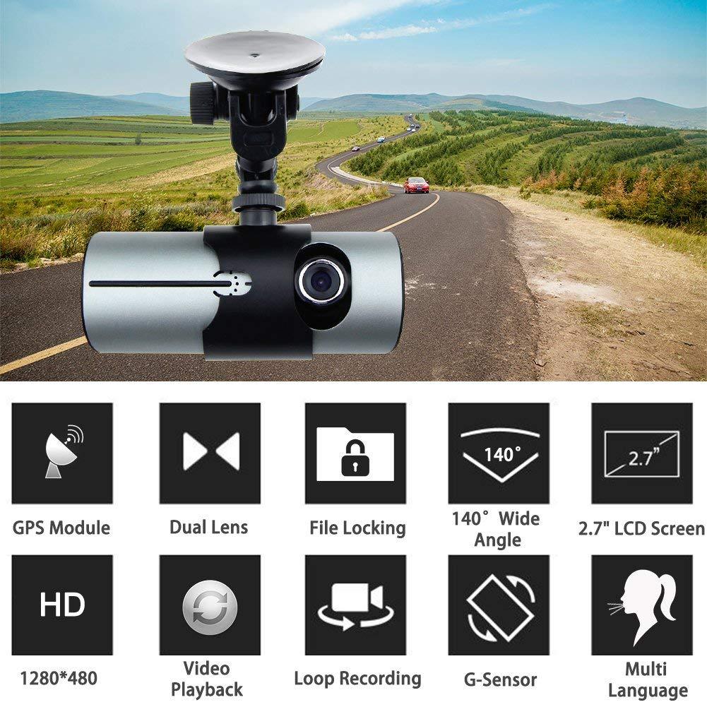 Dual Lens Dash Cam,2.7" Car DVR Vehicle Camera Video Recorder with GPS Module G-Sensor - SquareDubai
