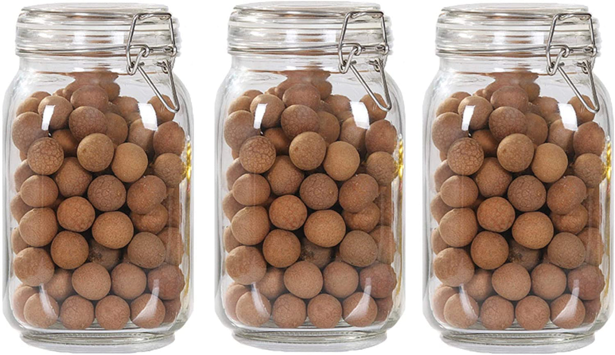 Willow Airtight Glass Canister Set of 3 with Lids Food Storage Jar Square with Clear Preserving Seal Wire Clip Fastening (1000ml)