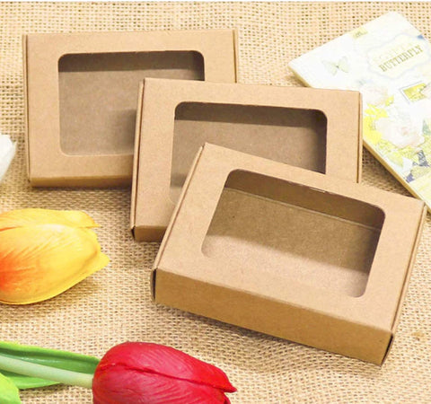 24 PCS Brown Kraft Cardboard Drawer Boxes with Clear Window Candies, Chocolates, Party Gifts - 14x11x6cm