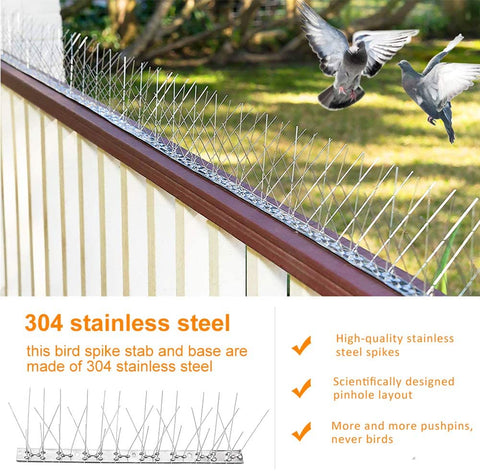 Stainless Steel Anti Bird Spikes Bird Deterrent Spikes Cover (25 Feet/23 Strips,)