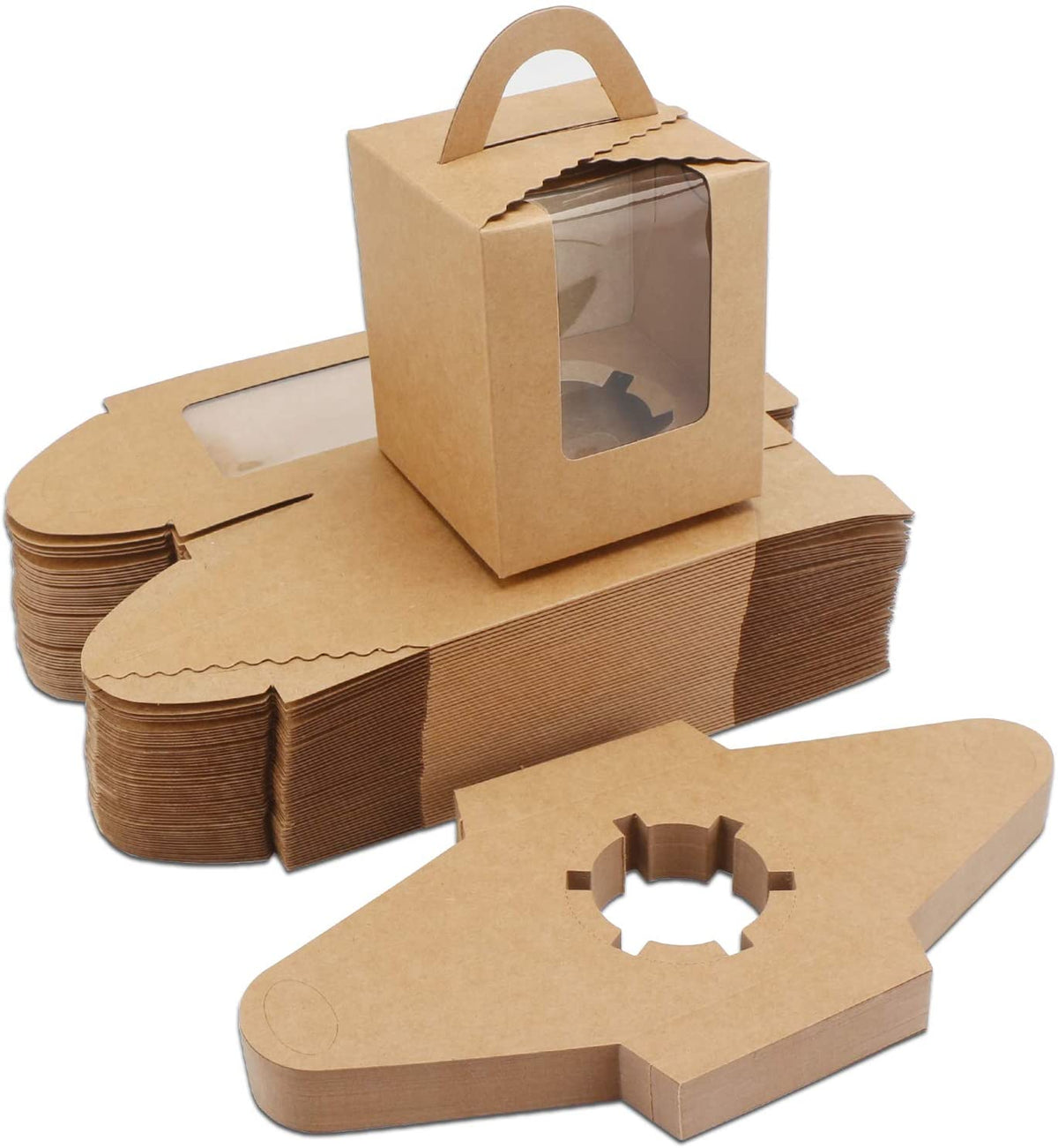 White Cupcake Boxes, with Window Insert and Handle (Pack of 50) - Willow