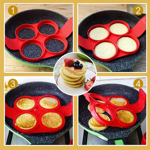 4-Pack Nonstick Silicone Pancake Mold Maker