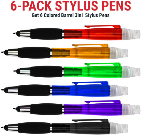 6Pcs / Set Spray Pen Travel Bottle Empty Refillable 3 ml for Perfume, 3 in 1 Multi-Purpose With Stylus for Touch Screen
