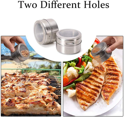 9 Magnetic Stainless Steel Spice Jars, Condiments, Fridge Magnets with Labels