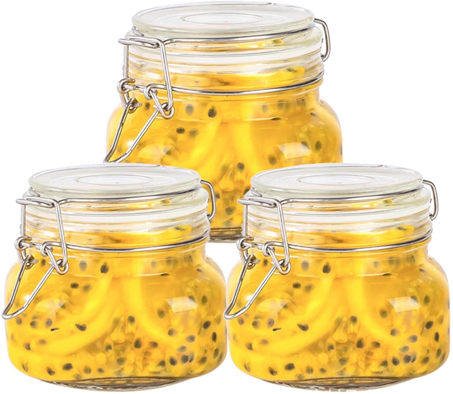 Willow Airtight Glass Canister Set of 3 with Lids Food Storage Jar Square with Clear Preserving Seal Wire Clip Fastening (1500ml)