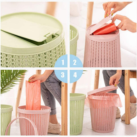 Hollow Garbage Bin with Built-in Garbage Bag Box - Green